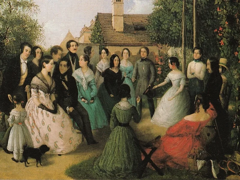 1821-Franz Alt - Gioco di penitenza nel giardino della Mohrenköpflhaus nel quartiere di Alservorstadt